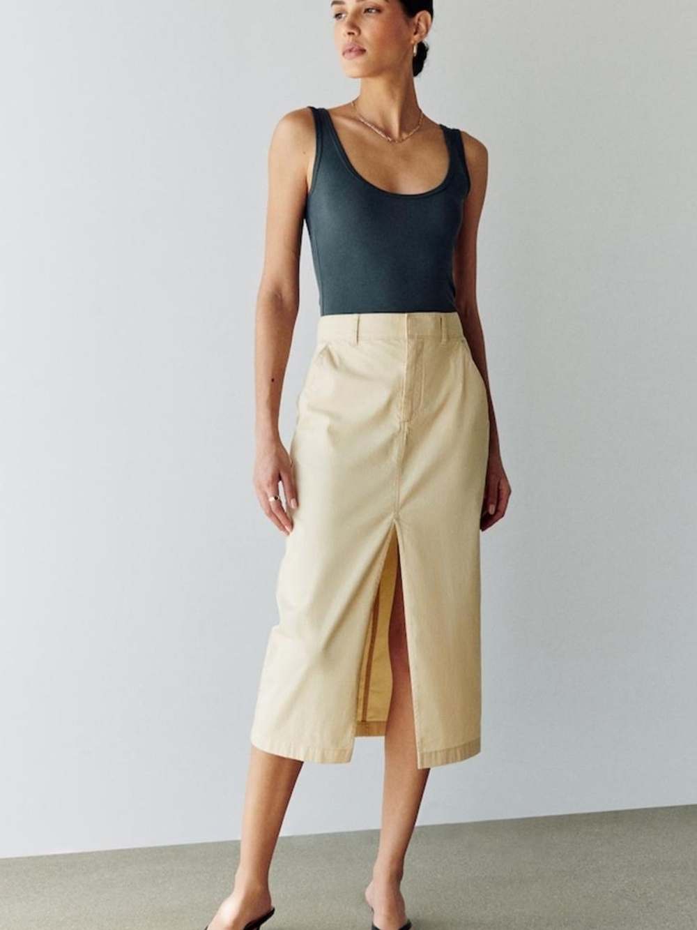 Abercrombie & Fitch Khaki Cotton Midi Utility Skirt Elastic Waist Size M